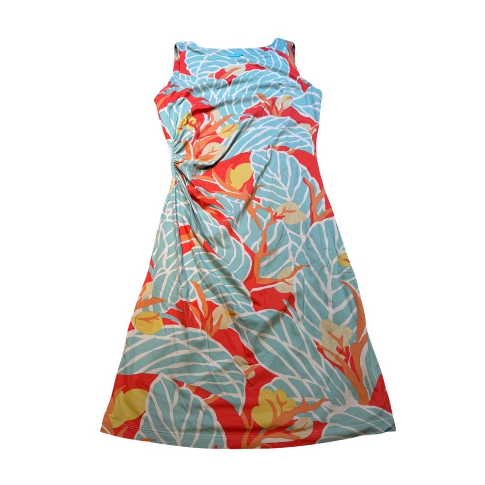 J.McLaughlin Women‎ Medium Tropical Floral Ruched Sheath Dress Coral Aqua